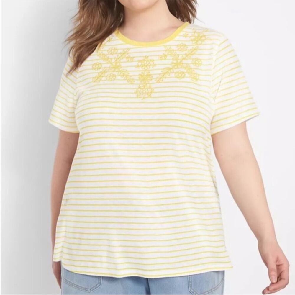 Lane Bryant yellow stripe Classic Short Sleeve Crew neck Tee - Picture 2 of 7